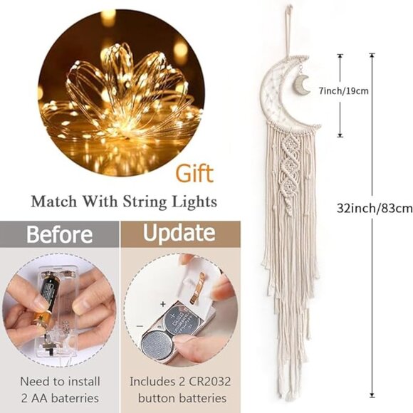 Boho Moon Macrame Dream Catcher Wall Hanging Bedroom Home Decor Vibes - Picture 2 of 4